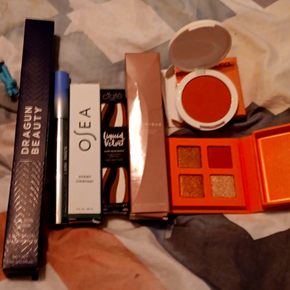 Makeup new moisturizer, blush, eye shadow, mascara, cleanser, lip liner,lipstick